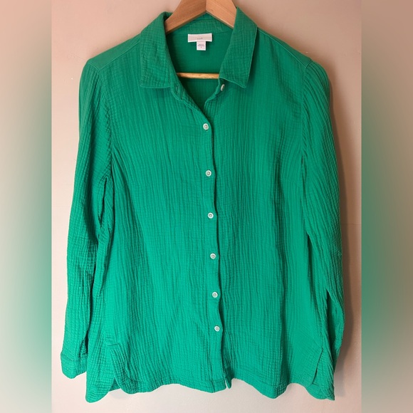 J. Jill Green 100% Cotton Gauze Split Hem Button Down Tunic Size S Coastal - Picture 2 of 12